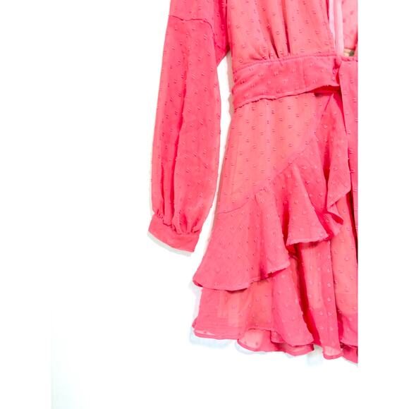 For Love & Lemons Tarta Long Sleeve Mini Dress in Flamingo - Picture 3 of 6
